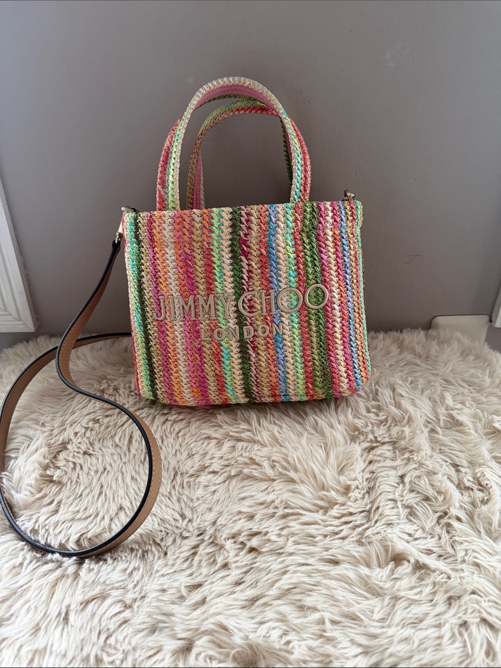 Jimmy Choo Raffia Top Handle Bag